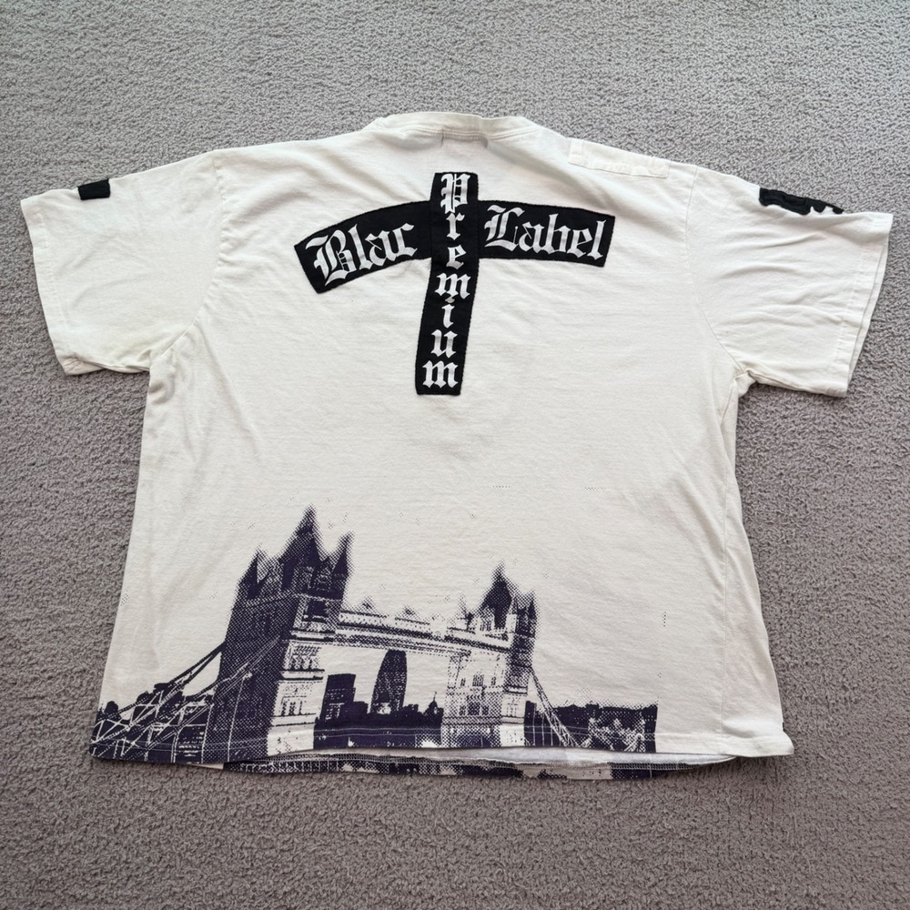 Blac Label Premium Mens 5X T-Shirt Cream London Tower Bridge Graphic Cross Patch